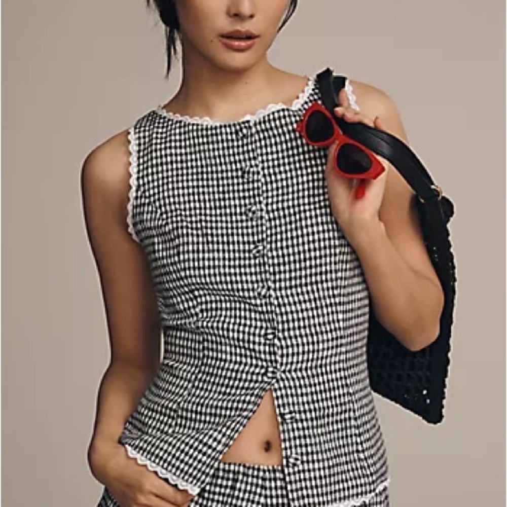 Reformation Amela Linen Top Remy Check
Gingham Black White - Picture 4 of 15